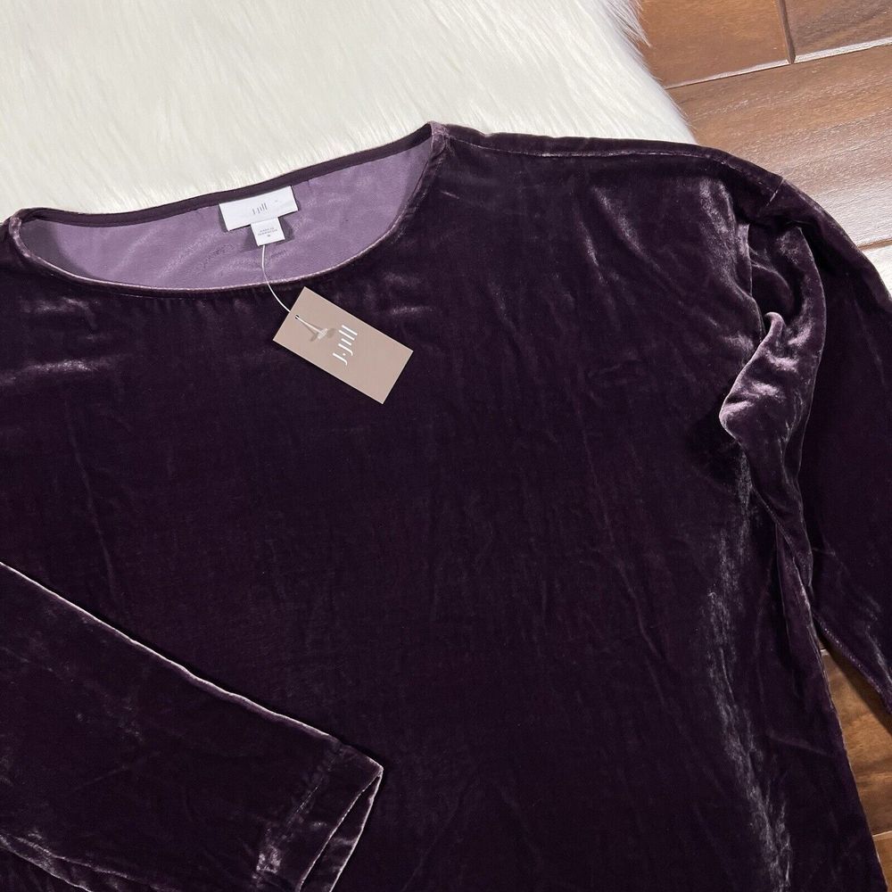 J. Jill Women's Size Medium Fig Velvet Silk Blend Long Sleeve Top - Picture 3 of 9